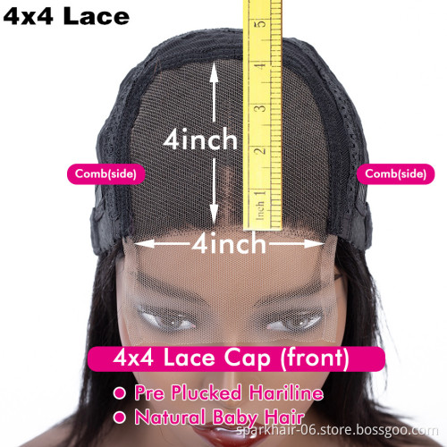 SPARK 4x4 Lace closure Wig Straight Hair Brazilian Virgin Human Hair For Black Women  Pre-Plucked with baby hair